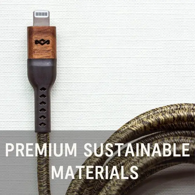 Alt view image 6 of 7 - House of Marley Rewind USB-C to Lightning Cable: Braided Charging Cable, USB-IF and MFI-Certified, 5ft Length, Made with Sustainable Materials