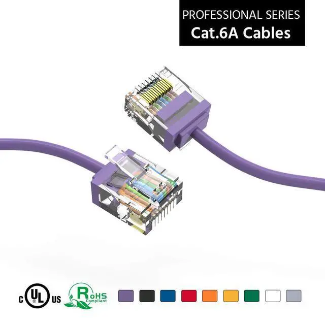 Alt view image 3 of 6 - Ultra Slim Cat6A Cable 10 FT (10 Pack) Networking, Super Slim CAT 6 Ethernet Patch Cord, 10Gigabit Super Thin RJ45 Connector Internet Cable for PC, Mac, Laptop, PS5, PS4, Xbox - Purple