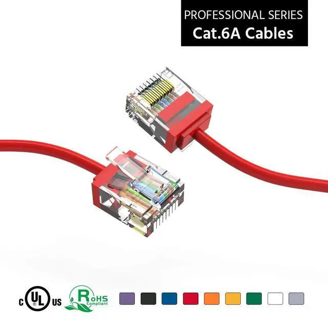 Alt view image 3 of 6 - Ultra Slim Cat6A Cable 6 FT (10 Pack) Networking, Super Slim CAT 6 Ethernet Patch Cord, 10Gigabit Super Thin RJ45 Connector Internet Cable for PC, Mac, Laptop, PS5, PS4, Xbox - Red
