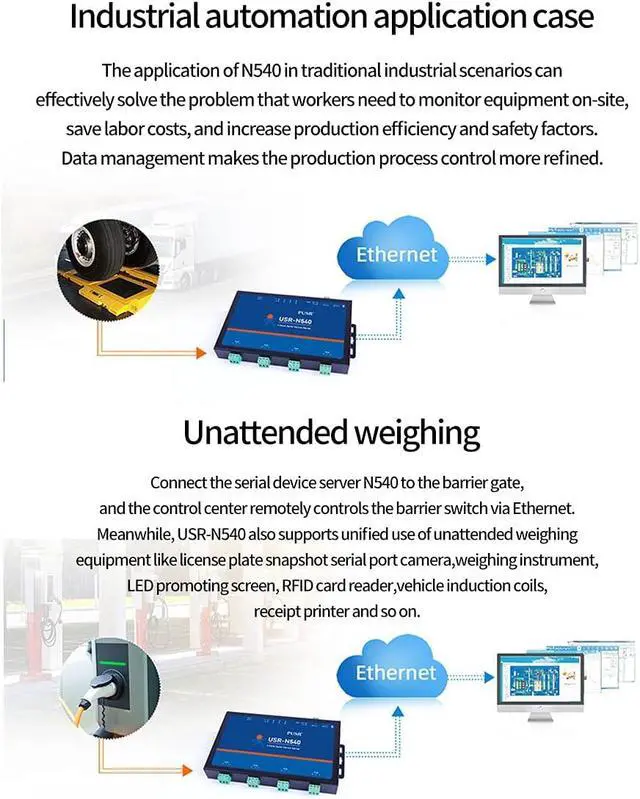Alt view image 7 of 7 - New USR-N540 H7 Version 4 Ports RS485 to Ethernet Converter with Modbus RTU Serial to IP Network RJ45 TCP Industrial Module