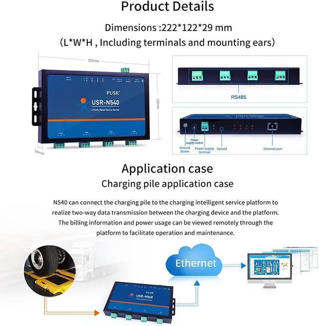Alt view image 6 of 7 - New USR-N540 H7 Version 4 Ports RS485 to Ethernet Converter with Modbus RTU Serial to IP Network RJ45 TCP Industrial Module