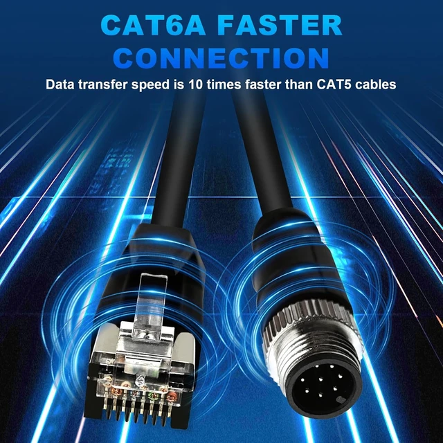 Alt view image 7 of 7 - 32.8Ft M12 8 Pin A Code Male to RJ45 Industrial Ethernet Cable High Flexible Shielded Ethernet Cable for Industrial Camera 10M
