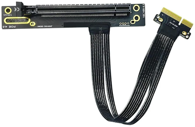 Alt view image 2 of 7 - PCI-E 4.0 to X4 16X Riser Extension Cable Gen4 PCIe Extender Silver-Plated Cord Flexible for GPU SSD Adapter(25cm,X4 to 4X)