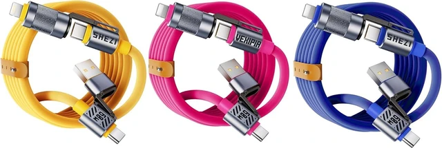 Main image of 4-in-1 5FT 60W Silicone USB C Cable (Yellow+Pink+Blue) Bundle