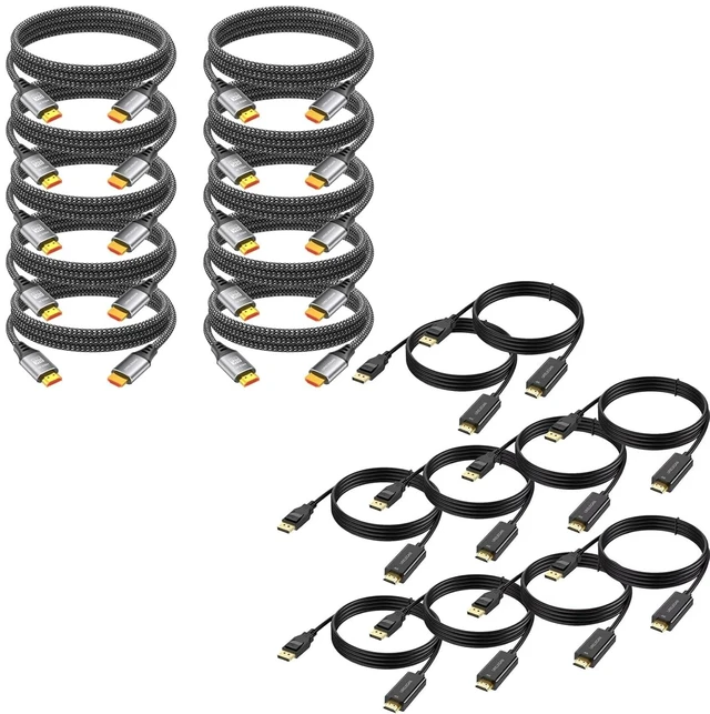 Main image of 4K DisplayPort to HDMI Cable 6 feet 10-Pack Bundle 3FT HDMI Cable 8K 10-Pack for KVM, Fire TV Stick, PS5, Xbox, LG, Roku, Switch, Portable Monitor