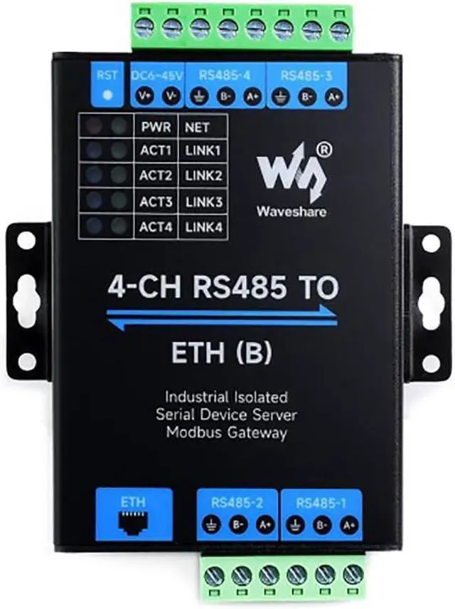 Main image of 4-Ch RS485 to RJ45 Ethernet Serial Server 4 Channels RS485 Independent Operation Modbus Gateway Industrial Isolated Serial Module Bi-Directional Transmission
