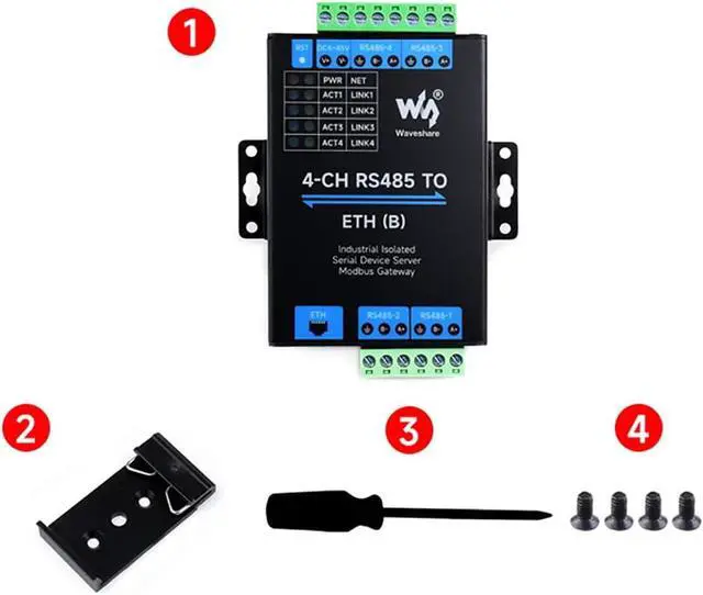 Alt view image 2 of 7 - 4-Ch RS485 to RJ45 Ethernet Serial Server 4 Channels RS485 Independent Operation Modbus Gateway Industrial Isolated Serial Module Bi-Directional Transmission