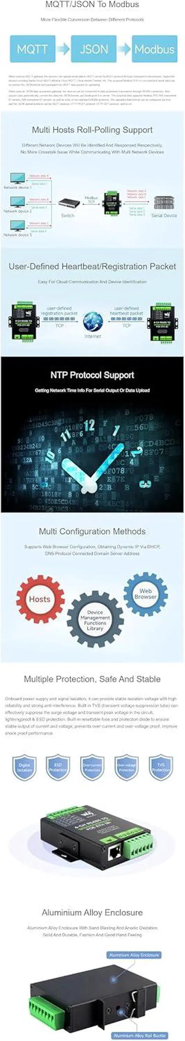 Alt view image 6 of 7 - 4-Ch RS485 to RJ45 Ethernet Serial Server 4 Channels RS485 Independent Operation Modbus Gateway with POE Function Industrial Isolated Serial Module Bi-Directional Transmission