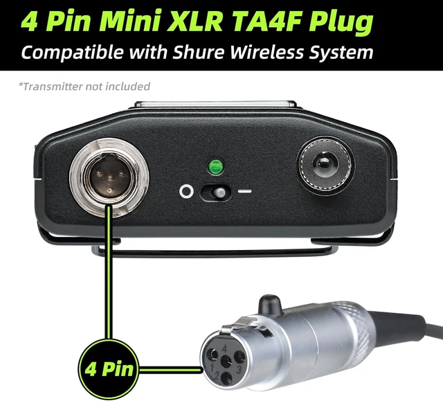Alt view image 2 of 7 - Foldable Headset Microphone for Shure Wireless System, Omnidirectional Condenser Headworn Mic, 4-Pin Mini XLR, Black