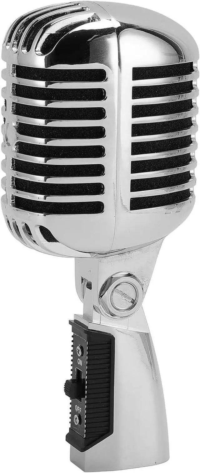 Main image of Retro Vintage Microphone, Zinc Alloy Self Tensioning Rotating Rack Dynamic Vocal Microphone with Sound, for KTV, Stage Performances (Silver)