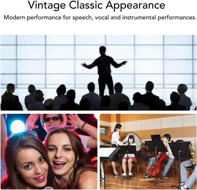 Alt view image 4 of 7 - Classic Retro Microphone, Vintage Dynamic Microphone, Zinc Alloy Self Tensioning Rotating Rack, Unidirectional Cardioid Mic, Universal Stand Compatible (Golden)