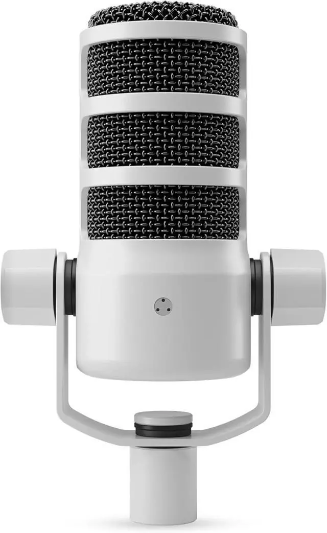 Alt view image 4 of 7 - Rode PodMic Cardioid Dynamic Broadcast Microphone (White, Pair) with 2X Round Base Desktop Mic Stands, Monitoring Headphones, XLR Cables and Polishing Cloths