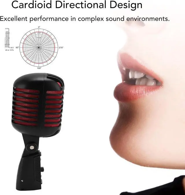 Alt view image 2 of 7 - Zopsc Vintage Dynamic Microphone, Classical Microphone Stage Performance Antique Microphone, Plug and Play. (Black)