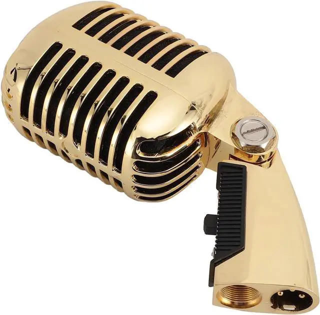Main image of Classic Retro Microphone, Vintage Dynamic Microphone, Zinc Alloy Self Tensioning Rotating Rack, Unidirectional Cardioid Mic, Universal Stand Compatible (Golden)