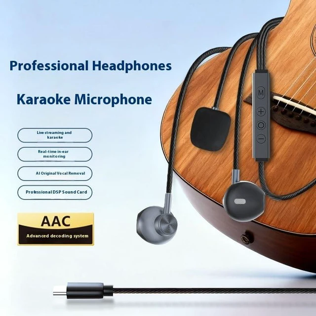 Alt view image 5 of 7 - Type-C In-Ear Karaoke Earbuds with Echo & Built-in Mic Real-Time Monitoring, 3 Reverb Modes, Wired Headphones for TikTok, Smule, StarMaker & Karaoke Apps