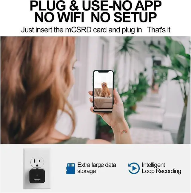 Alt view image 4 of 6 - ULar Plug-in Indoor Surveillance Camera, 4K UHD WiFi Small Cam, 16GB SD Card Included Wall Outlet Powered, Remote APP View & Motion Detection for Nanny Pets Security-No Audio