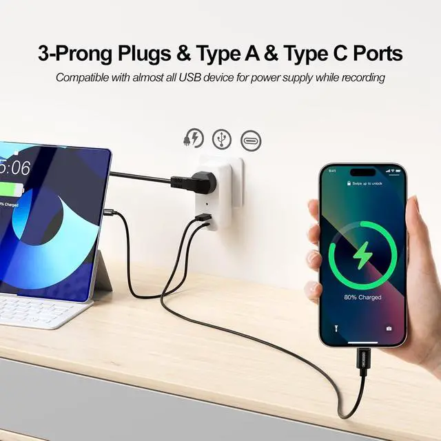 Alt view image 5 of 7 - ULar Plug Surveillance Camera, Mini 1080P FHD WiFi Cam with 3-Device Charging, Built-in 32GB SD Card, Remote Real-Time View Motion Detection, Wall Powered Wireless Multifunction Smart Indoor(No Audio)