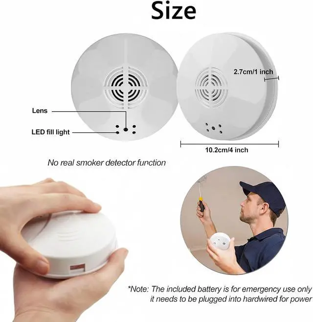 Alt view image 6 of 7 - Ultra 4K HD WiFi Hidden Camera, Smoke Detector Shaped, with Clear Night Vision | 800mAh Rechargerable Battery | Video Recording, Wired 120V AC Connector Home Security Alarm Camera (9120 Model)