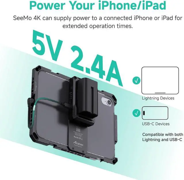 Alt view image 4 of 7 - Accsoon SeeMo 4K Adapter and PowerCage Mini 8.3inch for iPad mini 6/7(A17 Pro)