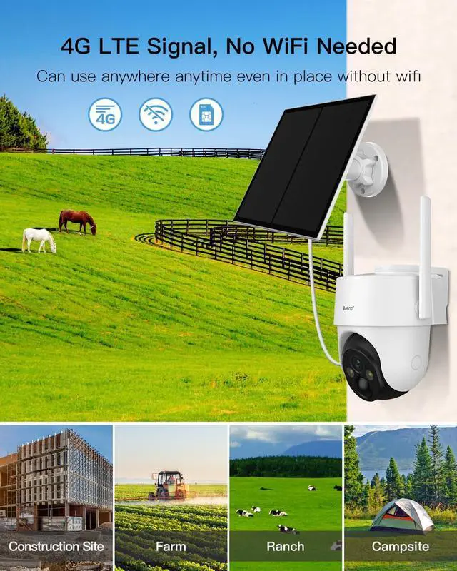 Alt view image 4 of 7 - ARENTI Ultimate Off-Grid Bundle: 2×4G LTE Cameras + 1×Solar WiFi 2K Color Night Vision, 360° Coverage