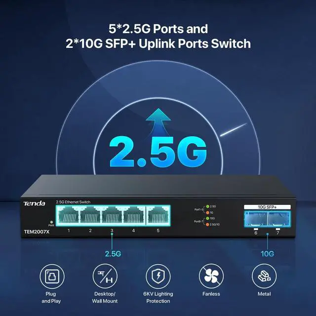 Alt view image 6 of 7 - Tenda CP3Pro 2K 1PC Indoor Security Cameras and TEM2007X 2.5G Switch Bundle