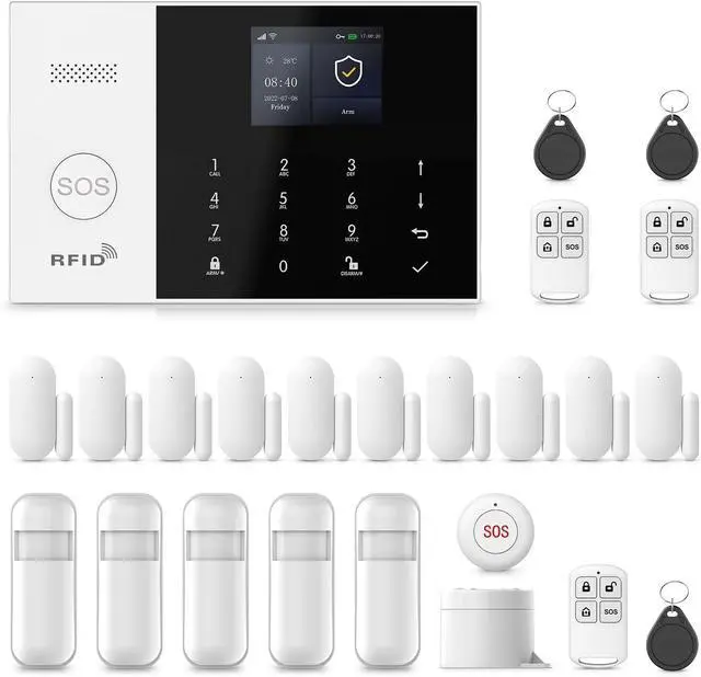 Home Alarm System Wireless,Wireless Security System with 4G SMS/Phone App Alerts,Door Alarms,Motion Detector,Compatible with Alexa&Google for Home,24Psc DIY Kit,No Monthly Fee