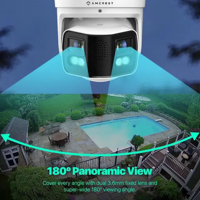 Alt view image 3 of 7 - Amcrest Dual-Lens 4K (8MP) Outdoor Security POE Camera, 2 x 4MP Lenses PoE AI Turret IP Camera, 131ft Night Color, Human/Vehicle Detection, Panoramic 180° FOV, 2 x 4MP@25fps IP8M-FCT2999EW-AI (White)