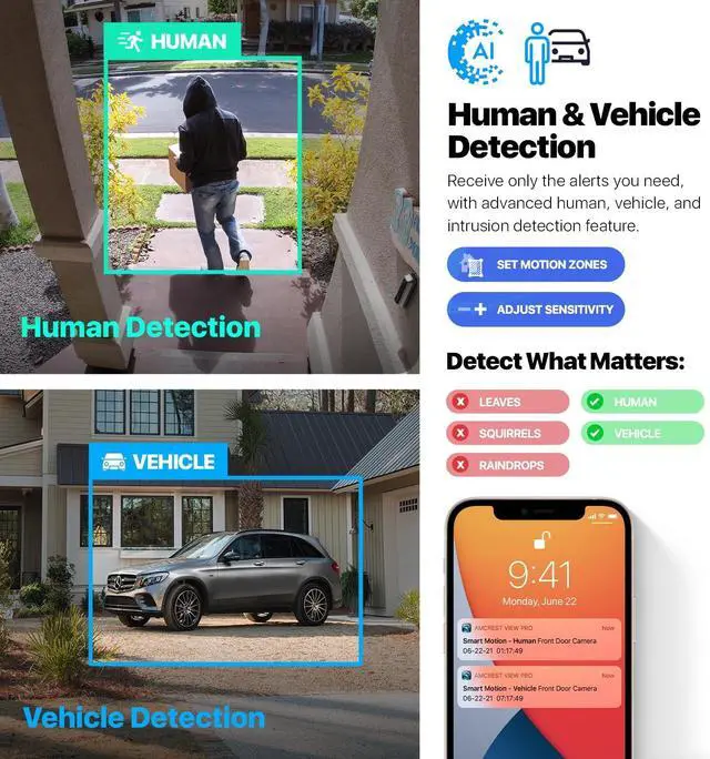 Alt view image 5 of 7 - Amcrest Dual-Lens 4K (8MP) Outdoor Security POE Camera, 2 x 4MP Lenses PoE AI Turret IP Camera, 131ft Night Color, Human/Vehicle Detection, Panoramic 180° FOV, 2 x 4MP@25fps IP8M-FCT2999EW-AI (White)