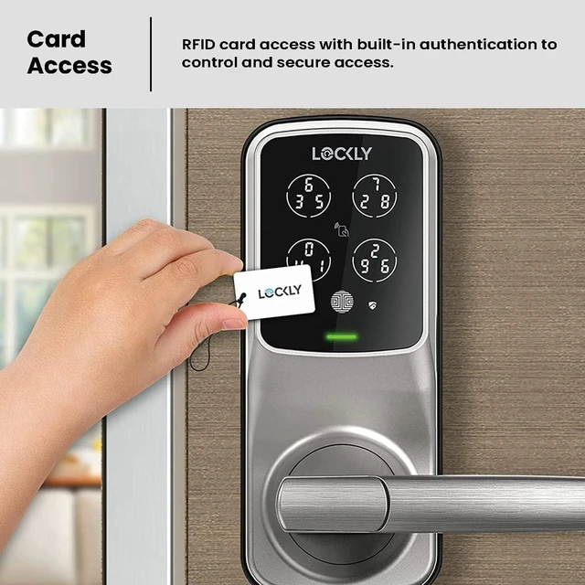 Alt view image 2 of 7 - Secure Plus RFID Card Smart Lock Keyless Entry, PIN Genie® Keypad, 3D Fingerprint Biometric Sensor, Auto Lock, Satin Nickel (PGD628FCSN) Latch Edition