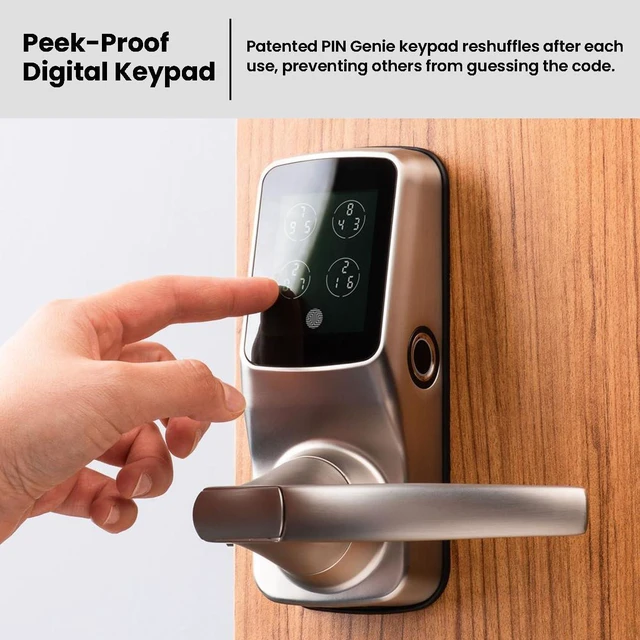 Alt view image 4 of 7 - Secure Plus RFID Card Smart Lock Keyless Entry, PIN Genie® Keypad, 3D Fingerprint Biometric Sensor, Auto Lock, Satin Nickel (PGD628FCSN) Latch Edition