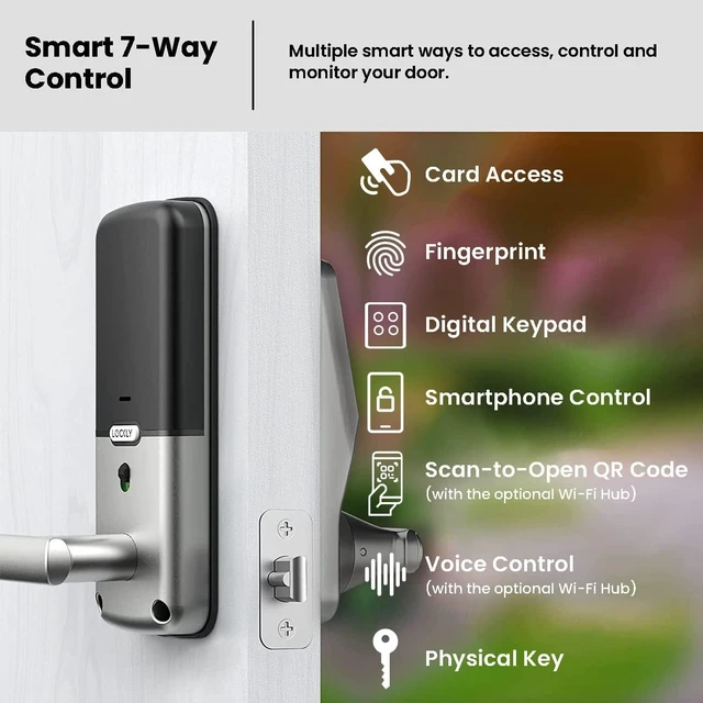 Alt view image 6 of 7 - Secure Plus RFID Card Smart Lock Keyless Entry, PIN Genie® Keypad, 3D Fingerprint Biometric Sensor, Auto Lock, Satin Nickel (PGD628FCSN) Latch Edition