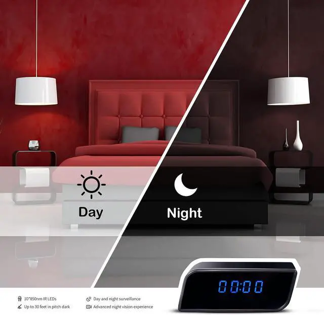 Alt view image 4 of 6 - Clock Camera - Full HD 1085P WiFi Alarm Clock with Camera, Upgraded Nanny Cam Hidden Camera with Video Clear Night Vision Motion Detection for Home Indoor Security