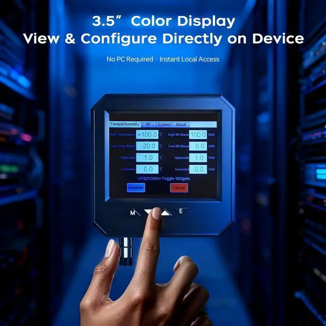 Alt view image 2 of 7 - Ethernet Server Room Temperature Monitor (Swiss Sensors) PoE Server Rack Temperature Humidity Sensor with Web Interface, SNMP Modbus MQTT Support, Dual Power, IP55, Data Logging, Alarm & Relay Output