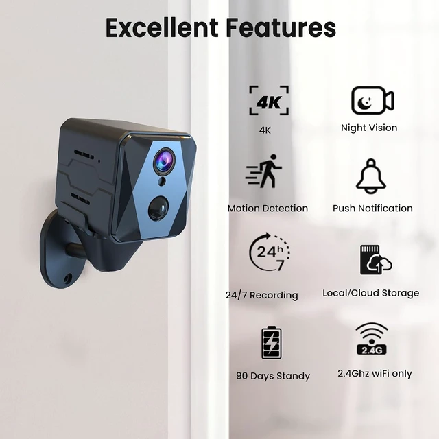 Alt view image 2 of 7 - 4K WiFi Hidden Spy Camera Durable Standby, Real-Time Recording, AI Motion Detection, Cloud & SD Storage, Auto Night Vision, Ideal Nanny Cam