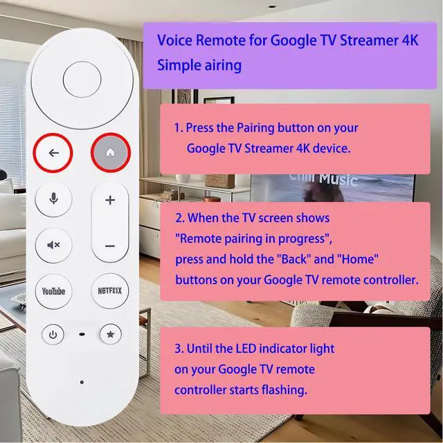 Alt view image 2 of 6 - 2 Pack GY3LE Voice Search Remote Control Compatible with Google TV Streamer 4K, New Controller Replacement Control Upgrade Voice Remote (4K), NOT Compatible with Google Chromecast Snow