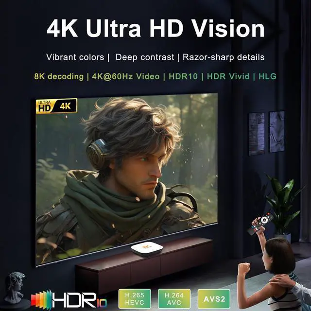 Alt view image 3 of 7 - Android 14.0 TV Box 2026, M2 Plus 4K Ultra HD Streaming Device for TV, 4GB RAM + 32GB ROM, Support 8K Decoding, Voice Remote, 2.4G & 5G WiFi 6, BT 5.4, HDR10, 3D, RK3528 Quad-Core A53