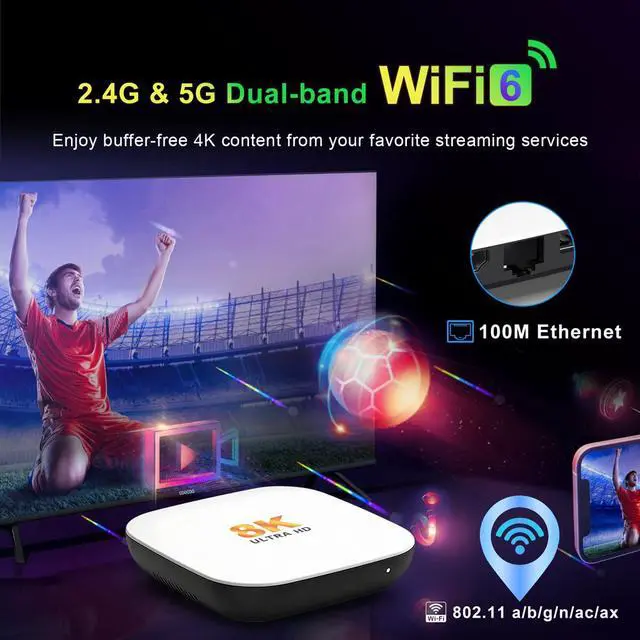Alt view image 4 of 7 - Android 14.0 TV Box 2026, M2 Plus 4K Ultra HD Streaming Device for TV, 4GB RAM + 32GB ROM, Support 8K Decoding, Voice Remote, 2.4G & 5G WiFi 6, BT 5.4, HDR10, 3D, RK3528 Quad-Core A53
