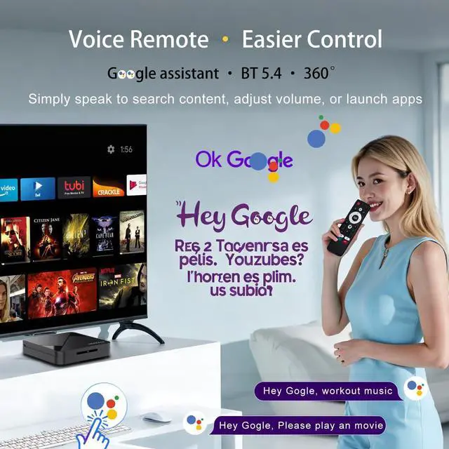 Alt view image 5 of 7 - Android 14.0 TV Box 2026, 2GB RAM + 16GB ROM, LEFFOT 4K Ultra HD Home Streaming Device for TV, Support Voice Remote, WiFi 6, BT 5.4, 100M Ethernet, RK3518 Quad-Core A53 CPU