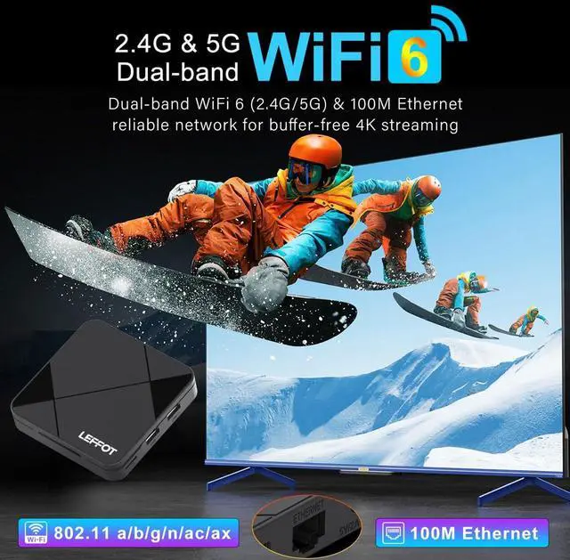 Alt view image 4 of 7 - Android 14.0 TV Box 2026, 2GB RAM + 16GB ROM, LEFFOT 4K Ultra HD Home Streaming Device for TV, Support Voice Remote, WiFi 6, BT 5.4, 100M Ethernet, RK3518 Quad-Core A53 CPU