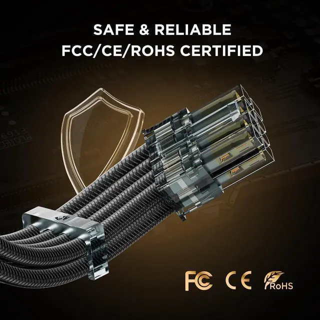 Alt view image 2 of 7 - Overclock & Low Heat 16AWG Silver-Plated Core & Gold-Plated Terminals PSU Cable Extension Kit, 24pin/4+4pin/8pin for High-End Gaming PC - AsiaHorse Ultra Series, 30CM Complete 4PCS Braided Mod Cables