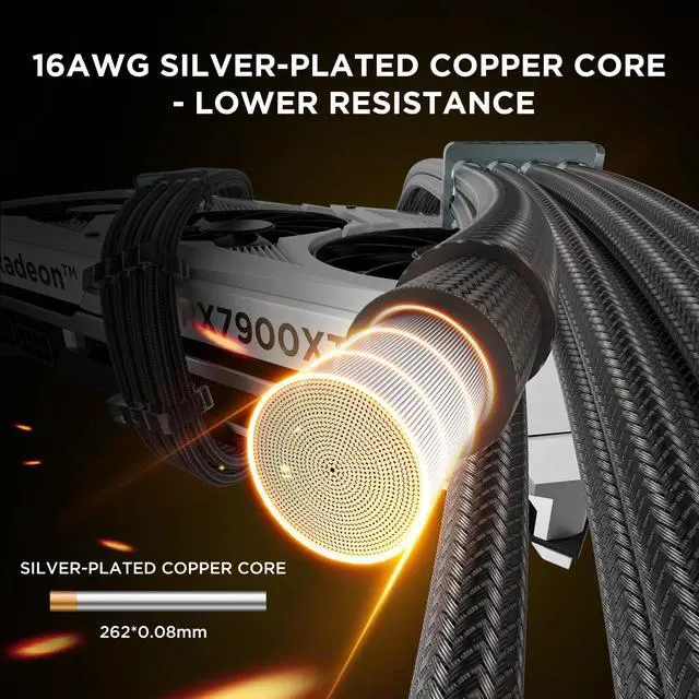 Alt view image 5 of 7 - Overclock & Low Heat 16AWG Silver-Plated Core & Gold-Plated Terminals PSU Cable Extension Kit, 24pin/4+4pin/8pin for High-End Gaming PC - AsiaHorse Ultra Series, 30CM Complete 4PCS Braided Mod Cables