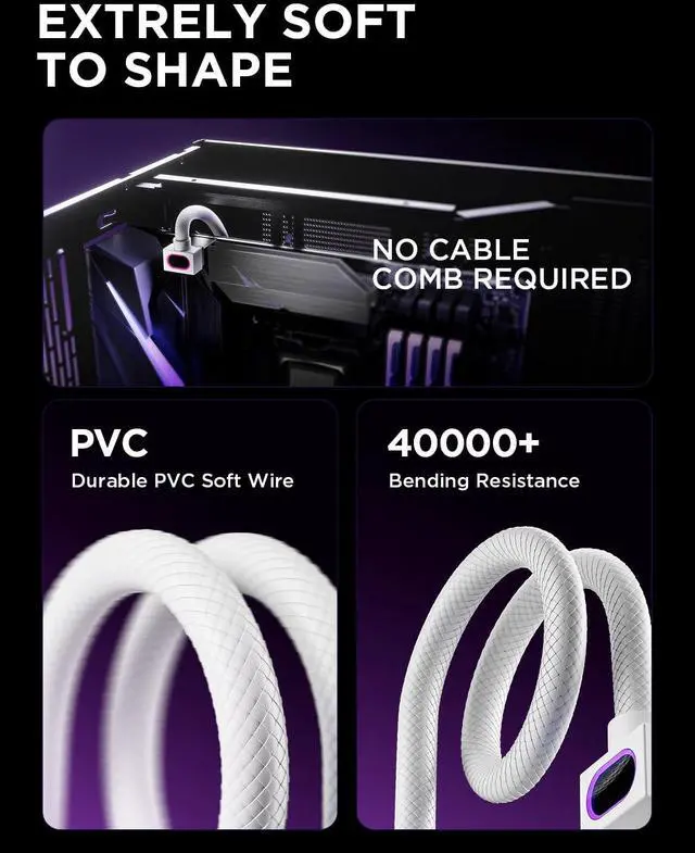 Alt view image 7 of 7 - Hydrus-8PIN CPU PSU Extension Cable ARGB Light, Copper Wire Motherboard Power Extension Cable Integrated Minimalist Design, 2000W Power (Whole Set), PC Power Cord for CPU Cable Management