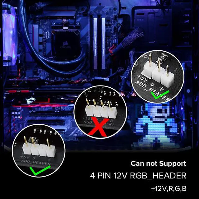 Alt view image 6 of 7 - WS2812B IC PC Light Strip 2PCs 19in Individually Addressable for 5V 3Pin LED Headers for Asus Aura, Gigabyte RGB Fusion, MSI Mystic Light