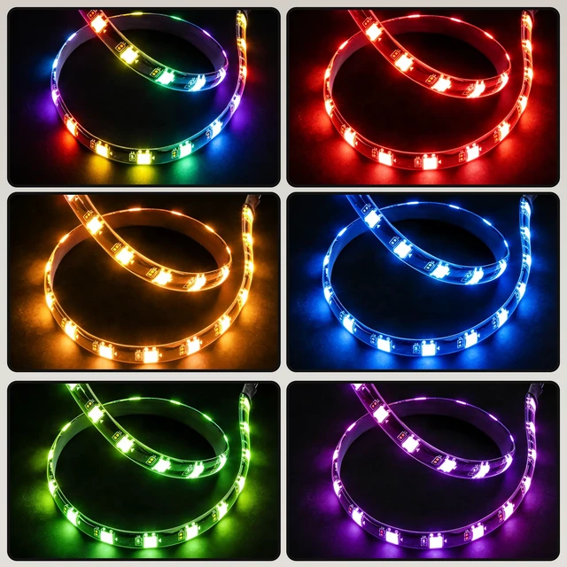 Alt view image 7 of 7 - 40cm Magnetic ARGB LED Strip for PC Case, Silicone Encased 24 LEDs, 5V 3-Pin Addressable RGB Light Sync with Motherboard