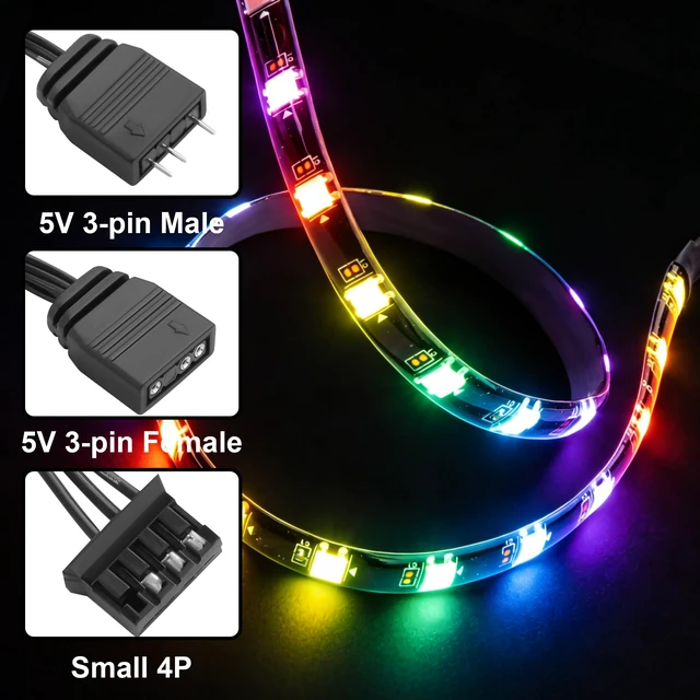 Alt view image 4 of 7 - 40cm Magnetic ARGB LED Strip for PC Case, Silicone Encased 24 LEDs, 5V 3-Pin Addressable RGB Light Sync with Motherboard
