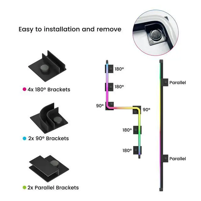 Alt view image 3 of 7 - LED Strip for PC, 21.7-inch 5V 3-Pin ARGB Light Bar, Chassis Lighting for Aura SYNC, Gigabyte RGB Fusion, MSI Mystic Light Sync with 8 Bracket