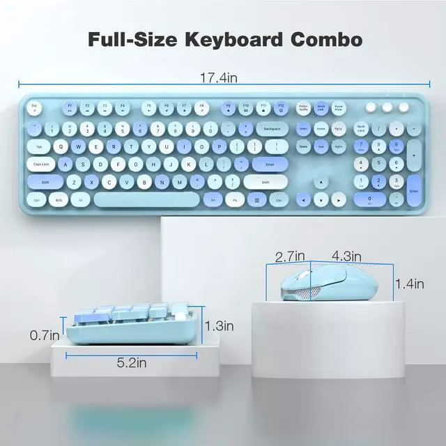 Alt view image 7 of 7 - Wireless Keyboard and Mouse Combo - Sky Blue Full-Sized Colorful Keyboard 104 Keys - USB 2.4 G Receiver Plug Play with Round Keycap Typewriter Keyboards, for Windows, PC, Laptop, Desktop