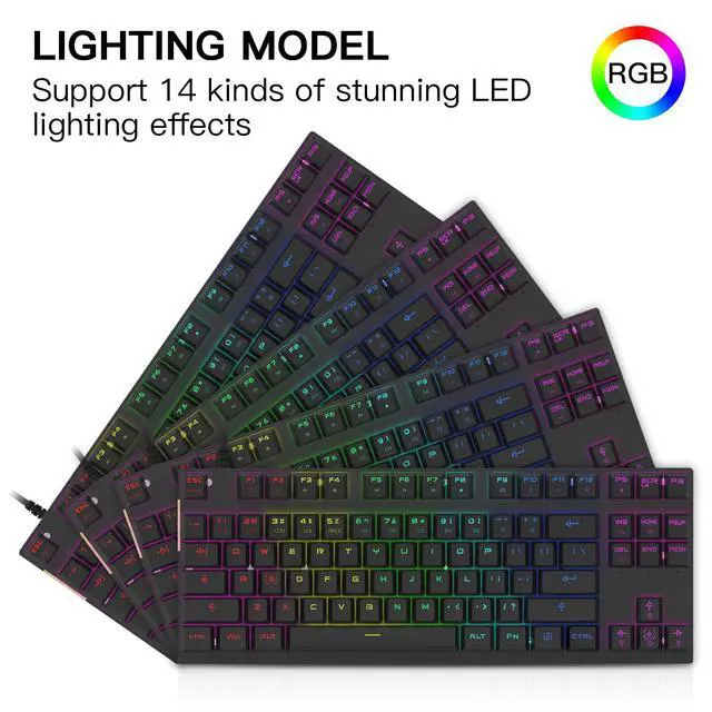Alt view image 6 of 7 - Professional Gaming Mechanical Keyboard RGB Led Backlit Wired with Anti-Dust Proof Switches for Gaming Keyboard for Mac & PC (Black, 87 Key Red Switches)