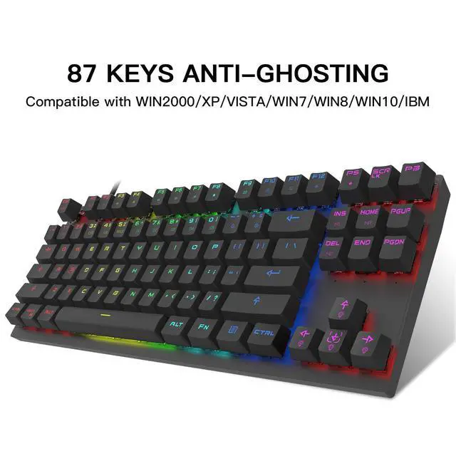 Alt view image 2 of 7 - Professional Gaming Mechanical Keyboard RGB Led Backlit Wired with Anti-Dust Proof Switches for Gaming Keyboard for Mac & PC (Black, 87 Key Red Switches)
