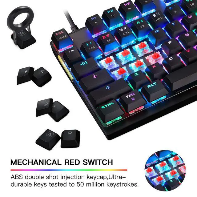 Alt view image 3 of 7 - Professional Gaming Mechanical Keyboard RGB Led Backlit Wired with Anti-Dust Proof Switches for Gaming Keyboard for Mac & PC (Black, 87 Key Red Switches)